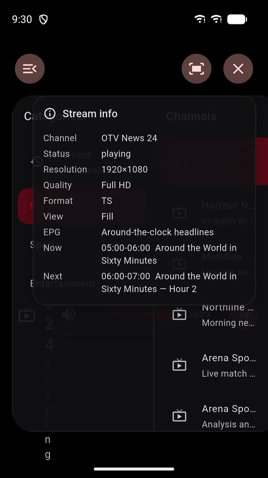 OtvPlayer screen
