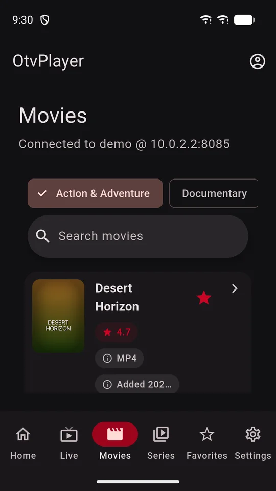 OtvPlayer screen