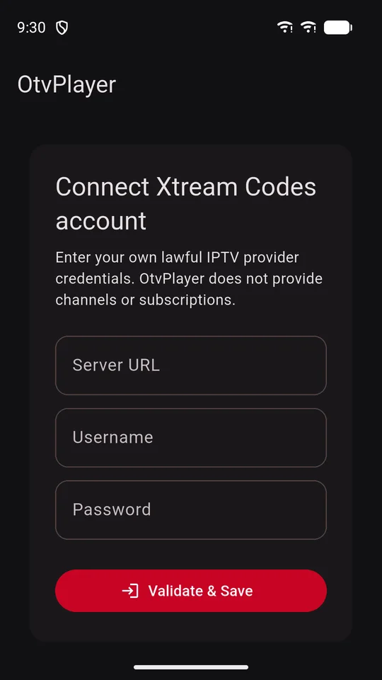 OtvPlayer screen